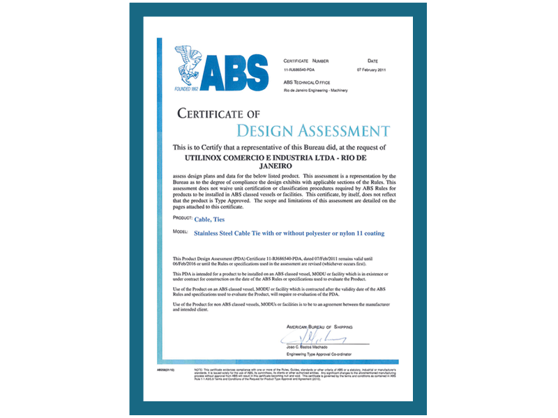 Certificado ABS - Avaliação de Design